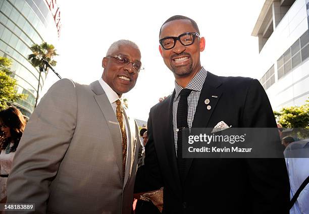Former NBA player Julius Erving and NBA player Juwan Howard of the Miami Heat arrive at the 2012 ESPY Awards at Nokia Theatre L.A. Live on July 11,...