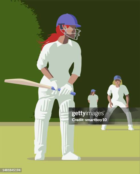 ilustraciones, imágenes clip art, dibujos animados e iconos de stock de jugadoras de críquet - acolchado deportivo