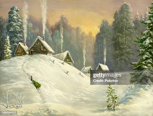 winter land - cabin stock illustrations