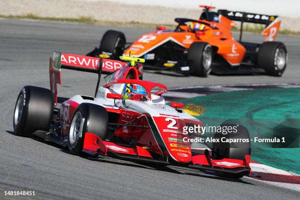 Dino Beganovic of Sweden and PREMA Racing drives on track during day one of Formula 3 Testing at Circuit de Barcelona-Catalunya on April 13, 2023 in...