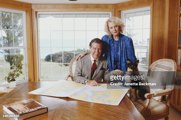 Australian media mogul Reg Grundy in Bermuda with his wife, actress and author Joy Chambers, 1994.