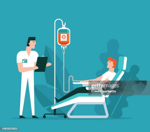 blood donation - male - checking glucose stock illustrations