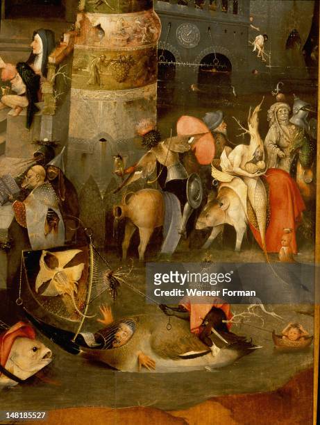 The triptych of 'The Temptation of St Anthony' by Hieronymus Bosch , St Anthony was a prominent leader of the Desert Fathers and was tormented by...
