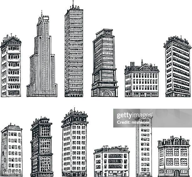 sketchy buildings - building-sketch stock illustrations