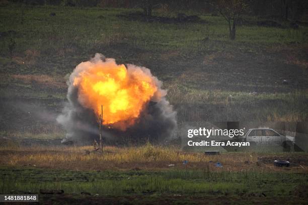Rocket from a Javelin anti-tank weapon system hits a target during the 'Balikatan' or 'shoulder-to-shoulder' US-Philippines joint military exercises...