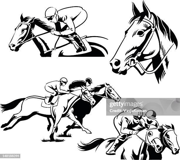 illustrations, cliparts, dessins animés et icônes de course de chevaux - cheval de face