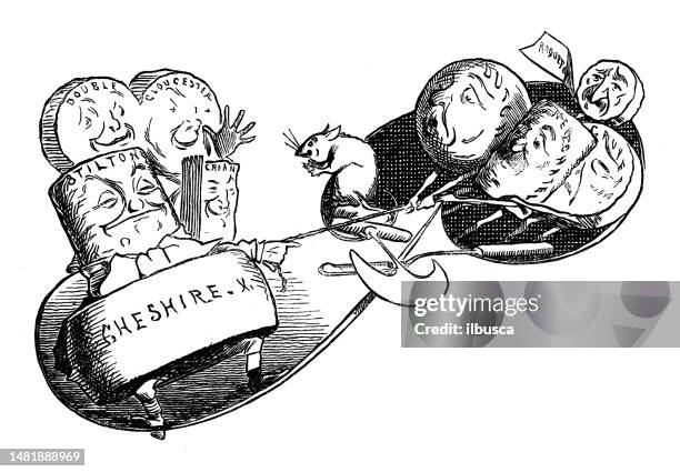 british satire caricature comic cartoon illustration - blue cheese stock illustrations