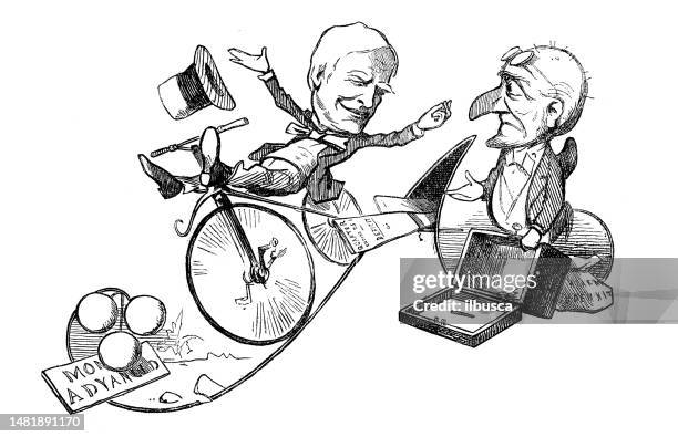 british satire caricature comic cartoon illustration - cycling london stock illustrations