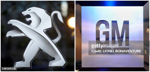 Combination created on February 22, 2012 shows pictures of the logo of French carmaker PSA Peugeot Citroen and the logo of US giant carmaker General...