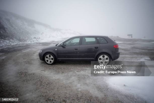 Car drives through the Puerto de Ancares, on 13 April, 2023 in Lugo, Galicia, Spain. The State Meteorological Agency has alerted Thursday to a dozen...