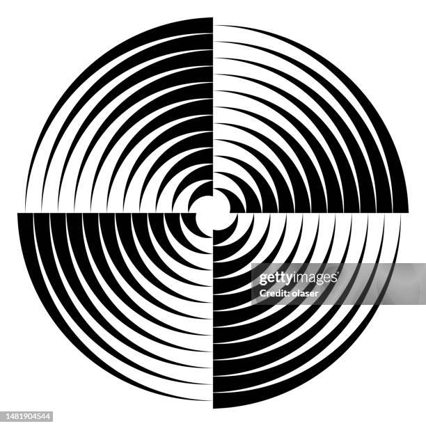 four section concentric bent triangles circular pattern - black and white striped fish stock illustrations