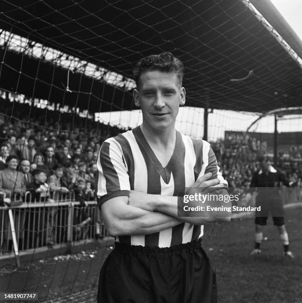 Brentford Football Club defender Ken Horne during a Division 3 match against Chesterfield, October 4th, 1958. The score was a 1-1 draw.