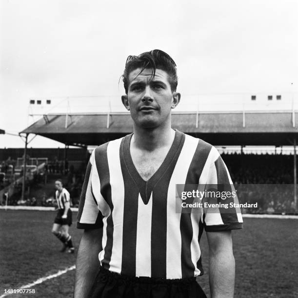Brentford Football Club forward Johnny Rainford during a Division 3 match against Chesterfield, October 4th, 1958. The score was a 1-1 draw.