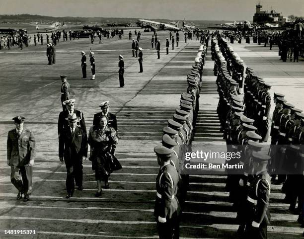 President Harry S. Truman greets Queen Juliana of the Netherlands at National Airport, Washington, April 2, 1952