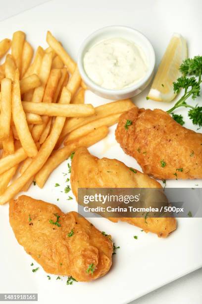 british traditional fish and chips meal on plate,romania - シュニッツェル ストックフォトと画像