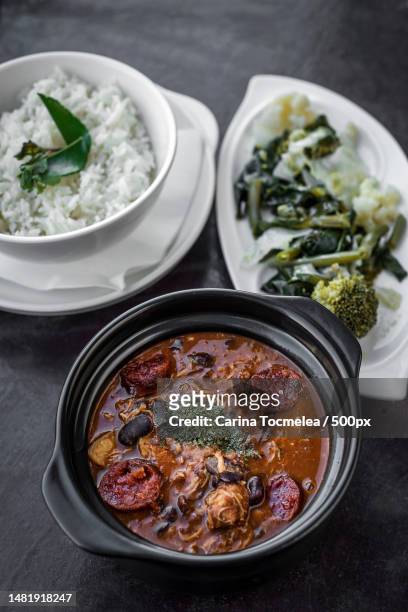 chicken feijoada with chorizo portuguese rustic spicy traditional bean stew,romania - feijoada stock pictures, royalty-free photos & images