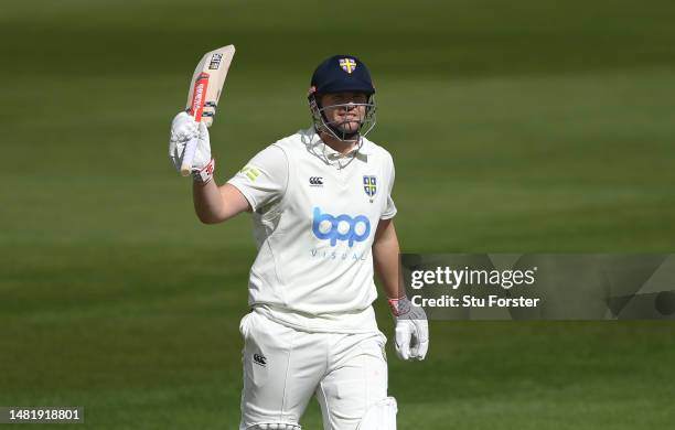 Durham batsman Alex Lees reaches his half century during day one of the LV= Insurance County Championship Division 2 match between Durham and...