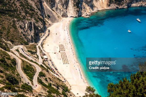 myrtos beach in kefalonia , greece. - cefalónia imagens e fotografias de stock