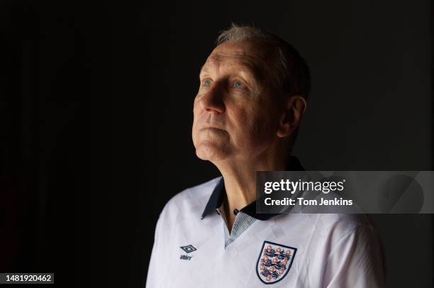 Terry Butcher, the ex England football player, poses for a portrait wearing a shirt from the Italy World Cup 1990 at the Loft studio in Colchester on...
