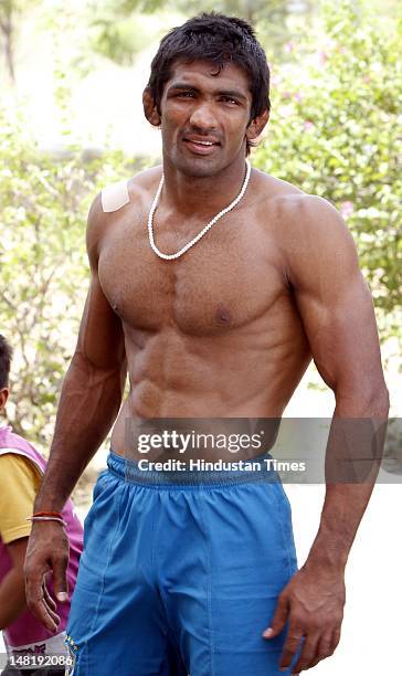 Indian Wrestler Yogeshwar Dutt during his training on June 16, 2012 at SAI center in Sonipat, India. Yogeshwar Dutt is amongst 5 Indian wrestlers who...