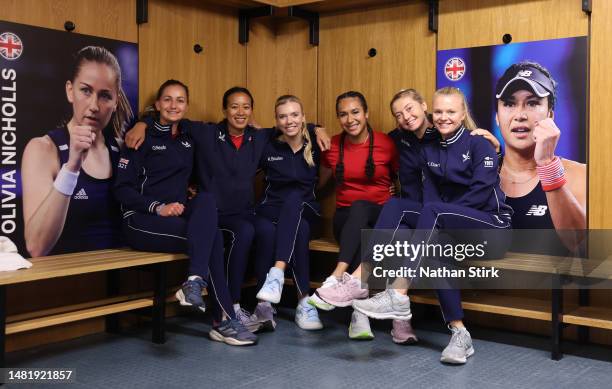 Olivia Nicholls, Anne Keothavong, Katie Boulter, Heather Watson, Alicia Barnett and Harriet Dart of Great Britain pose for a photograph prior to the...