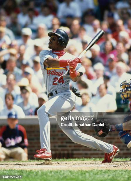 Eric Davis, Outfielder for the St Louis Cardinals swings at a pitch during the Major League Baseball National League Central game against the Chicago...