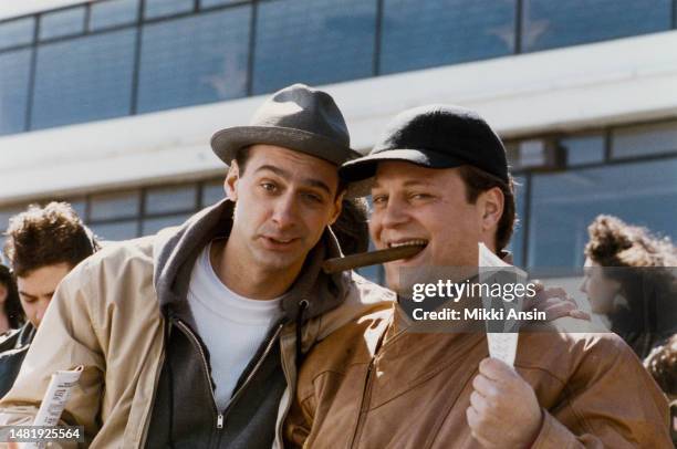 Portrait of American actors David Marciano and Michael Chicklis during at Wonderland Greyhound Park during the filming of the made-for-tv movie...