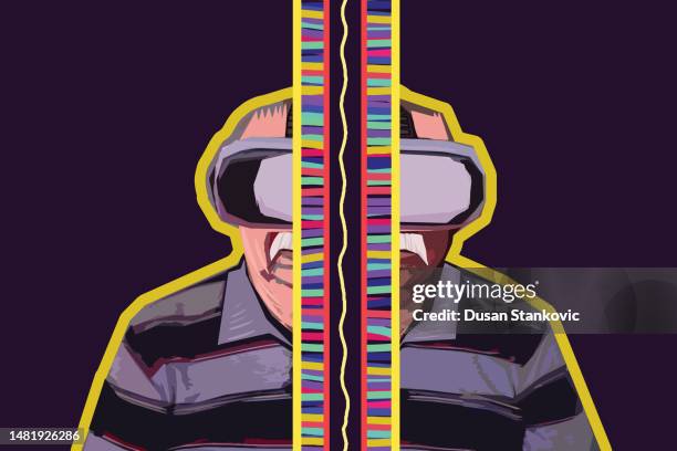 virtual reality simulator - old man watch stock illustrations