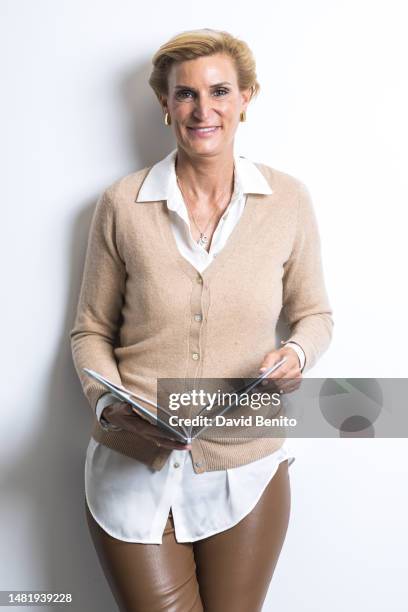 Maria Zurita poses for a potrait session during the presentation of her book "Mi Mamá Y Yo Somos Una Familia Feliz", edited by Harper Collins...