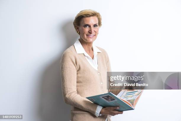 Maria Zurita poses for a potrait session during the presentation of her book "Mi Mamá Y Yo Somos Una Familia Feliz", edited by Harper Collins...