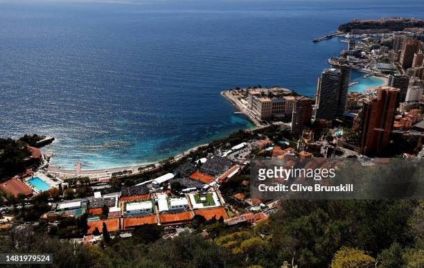 General view over looking Monte Carlo Tennis and Country Club during day five of the Rolex Monte-Carlo Masters at Monte-Carlo Country Club on April...