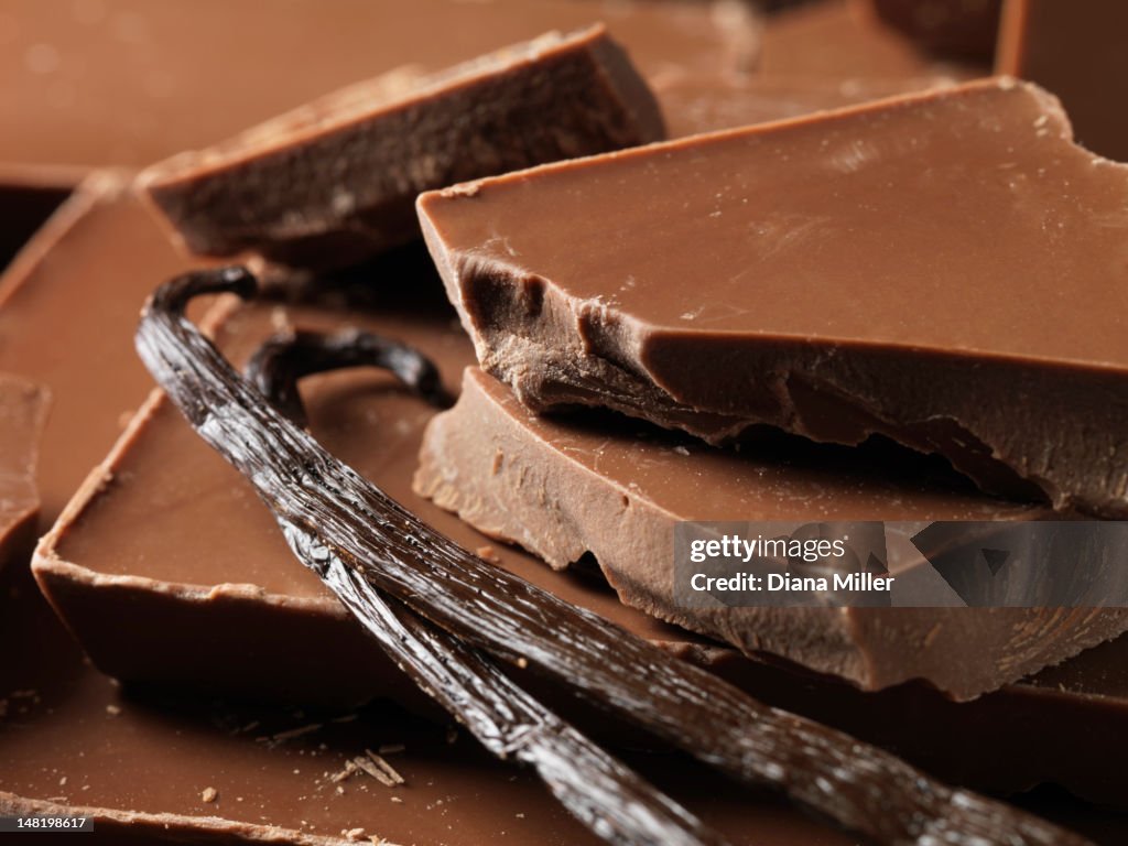 Close up of chocolate with vanilla beans