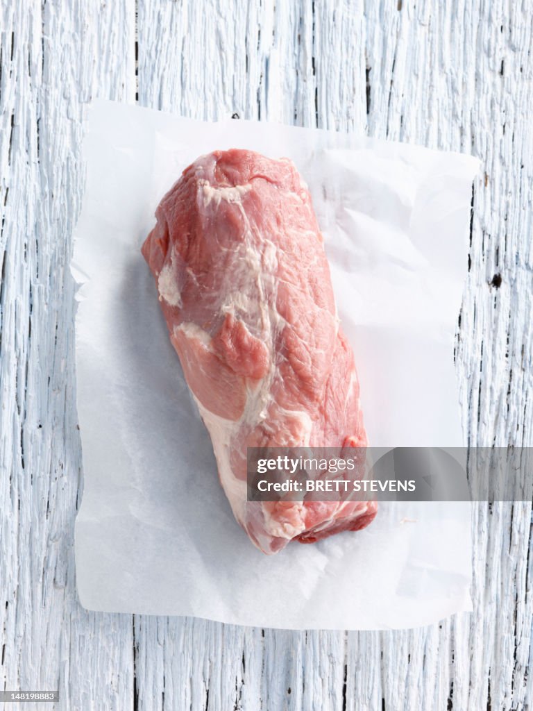 Close up of pork loin on butcher paper