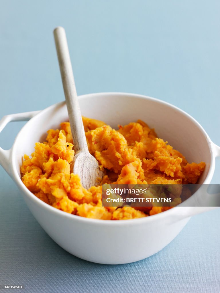 Bowl of mashed sweet potatoes