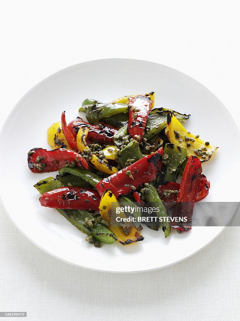 Close up of plate of grilled peppers