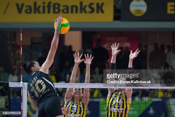 Gabriela Guimaraes of Vakifbank in action during the CEV Women's Champions League Volley 2023 semifinal match between Fenerbahce Opet and Vakifbank...