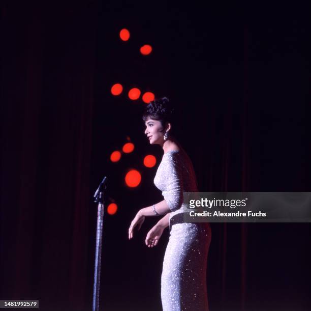 Actress Suzanne Pleshette singing, at Los Angeles, California, in 1962.
