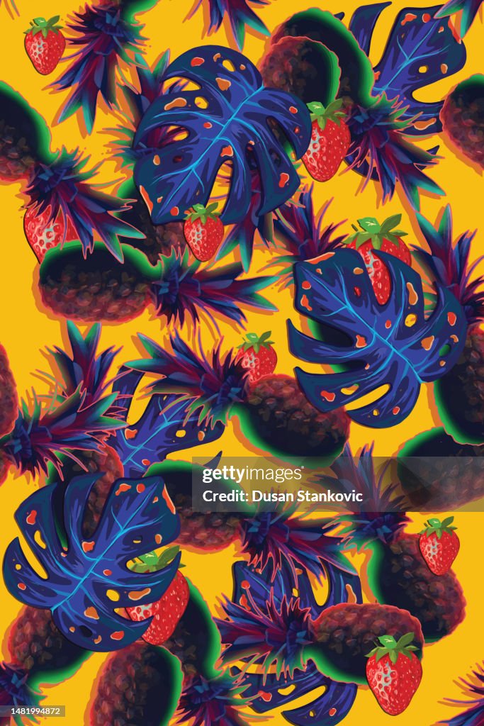 Tropical fruit and leaves background