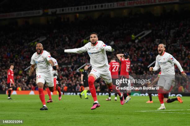 Yousseff En-Nesyri of Sevilla FC celebrates after Harry Maguire of Manchester United scores an own goal, Sevilla FC's second goal during the UEFA...