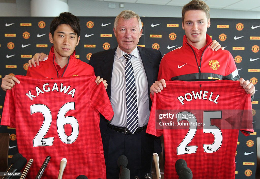 Shinji Kagawa And Nick Powell Of Manchester United Press Conference