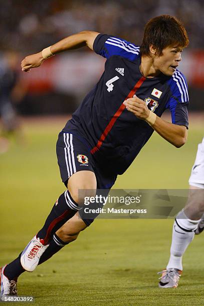 Hiroki Sakai of Japan in action during the international friendly match between Japan U-23 and New Zealand U-23 at the National Stadium on July 11,...