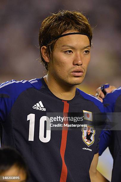 Keigo Higashi of Japan in action during the international friendly match between Japan U-23 and New Zealand U-23 at the National Stadium on July 11,...