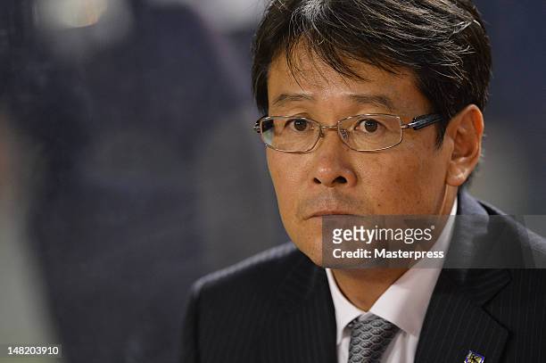 Head coach Takashi Sekizuka of Japan looks on during the international friendly match between Japan U-23 and New Zealand U-23 at the National Stadium...
