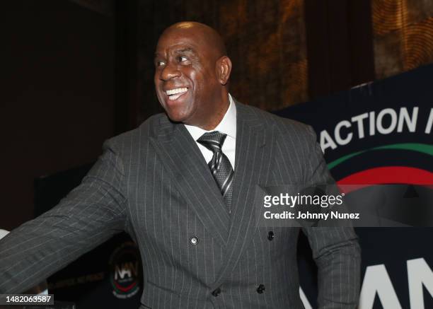 Earvin "Magic" Johnson attends The National Action Network's Women's Empowerment Luncheon on April 13, 2023 in New York City.