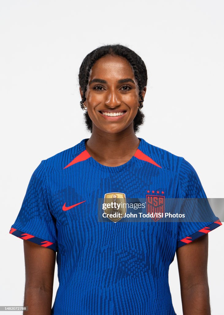 Naomi Girma during a USWNT Portrait session at a studio shoot on