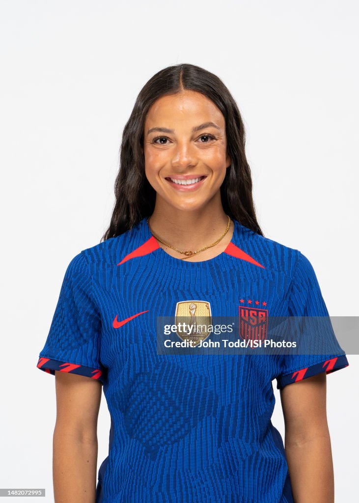 Mallory Swanson during a USWNT Portrait session at a studio shoot on