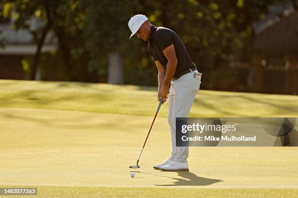 Bryson Nimmer of the United States hits a putt on the 16th hole during the first round of the Veritex Bank Championship at Texas Rangers Golf Club on...