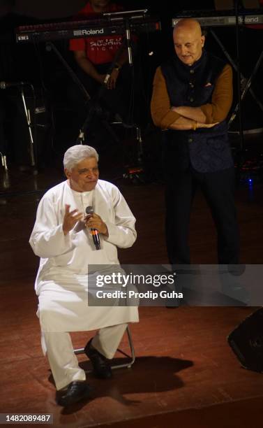 Javed Akhtar attends a tribute to late Satish Kaushik at his birthday on April 13, 2023 in Mumbai, India.