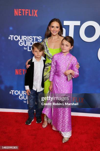 Rachel Leigh Cook and guests attend the World Premiere Of Netflix's New Rom-Com "A Tourist's Guide To Love" at TUDUM Theater on April 13, 2023 in...