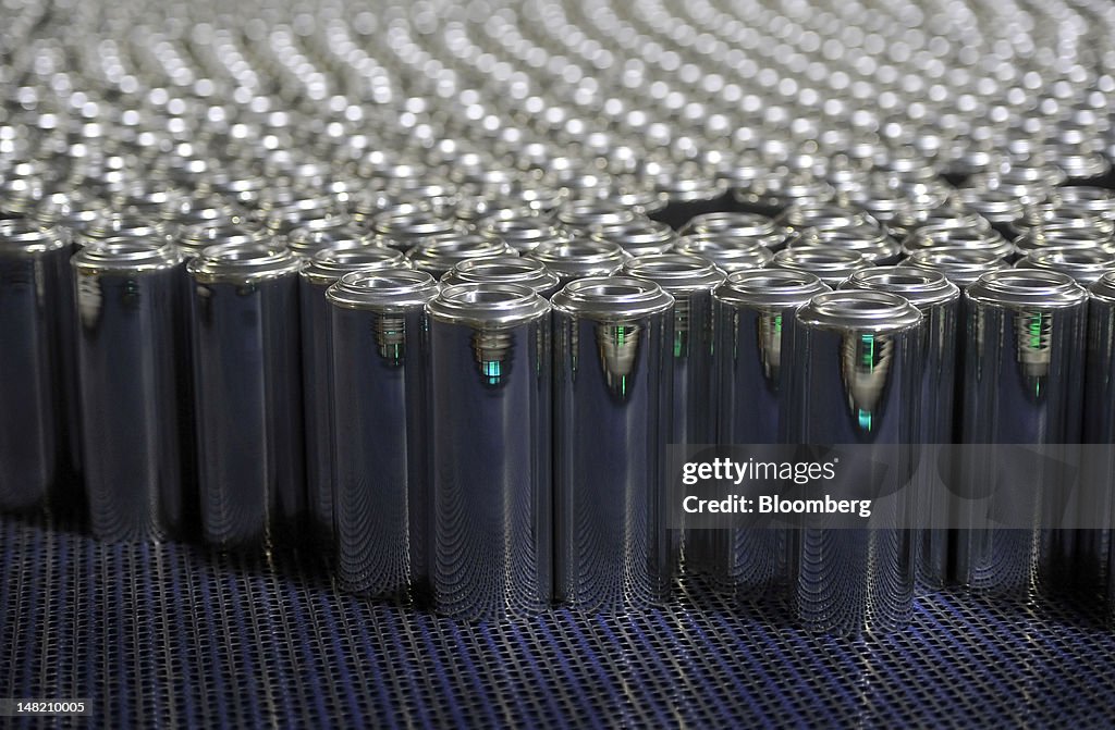 Ball Can Making Process Aluminum beverage cans pass along the production line at Ball ...